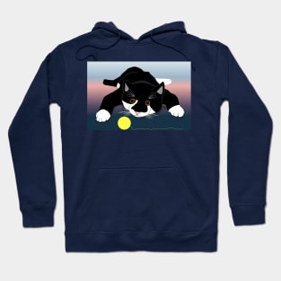 Cute Tuxedo cat chasing a ball  Copyright TeAnne Hoodie